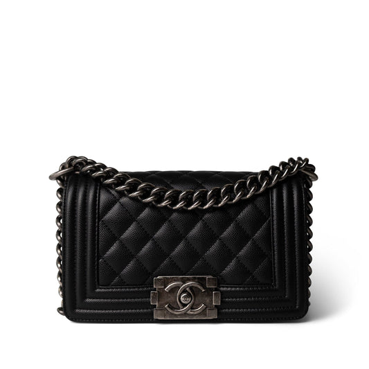 Black Caviar Quilted Le Boy Bag Small Ruthenium Hardware