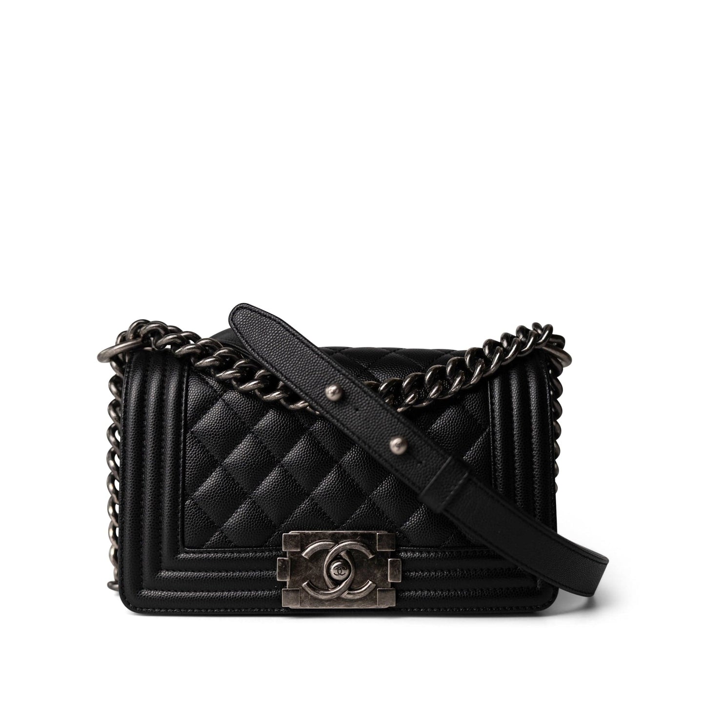 Black Caviar Quilted Le Boy Bag Small Ruthenium Hardware