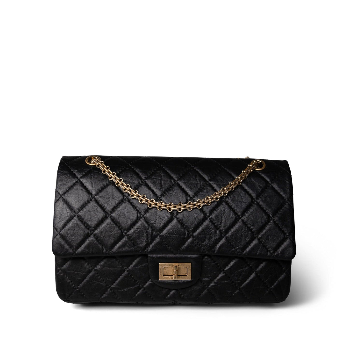 Black Crumpled Calfskin Quilted Reissue 2.55 227 Aged Gold Hardware