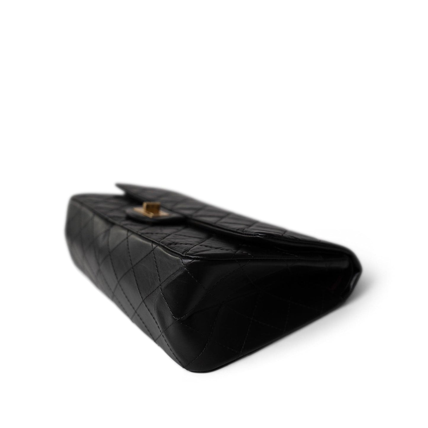 Black Crumpled Calfskin Quilted Reissue 2.55 227 Aged Gold Hardware