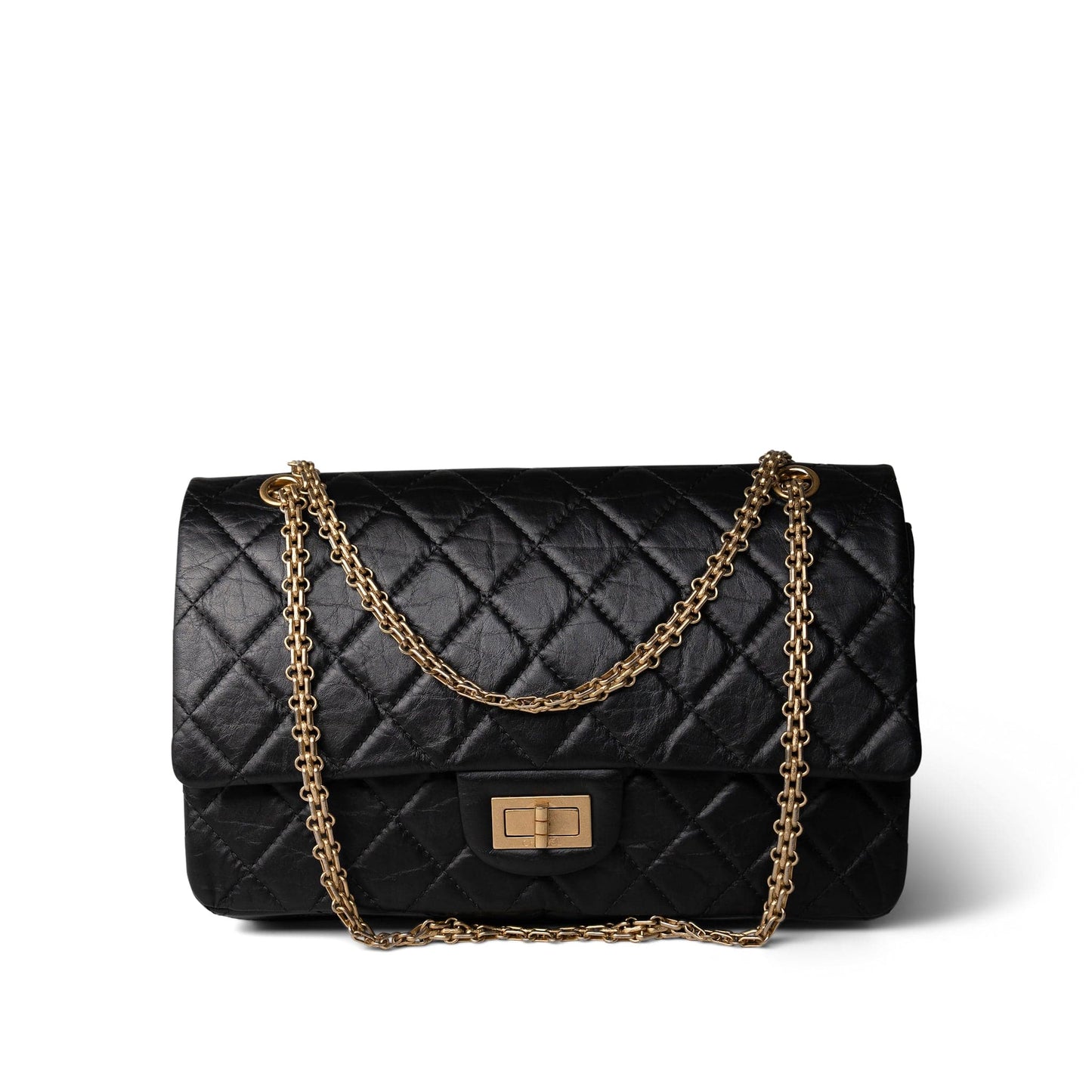 Black Crumpled Calfskin Quilted Reissue 2.55 227 Aged Gold Hardware