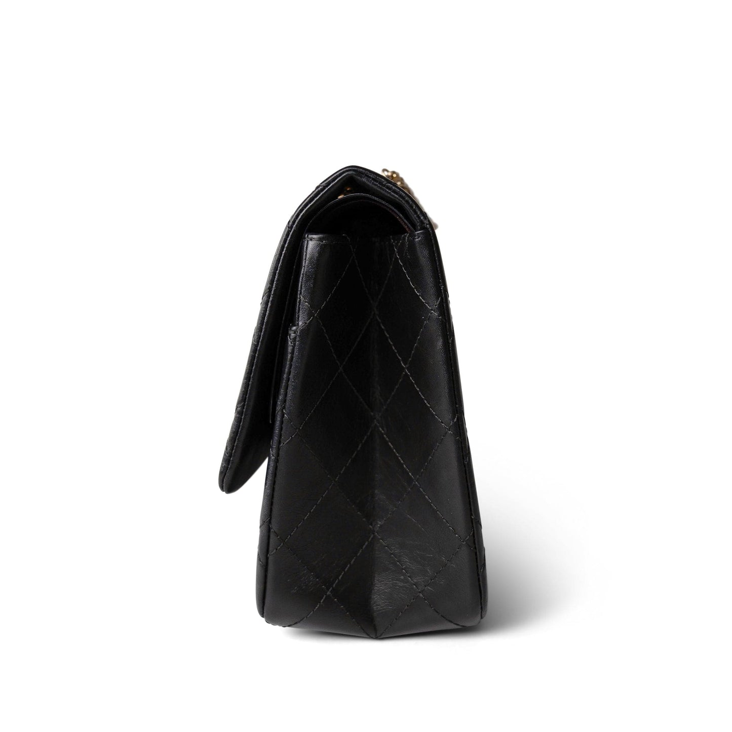 Black Crumpled Calfskin Quilted Reissue 2.55 227 Aged Gold Hardware