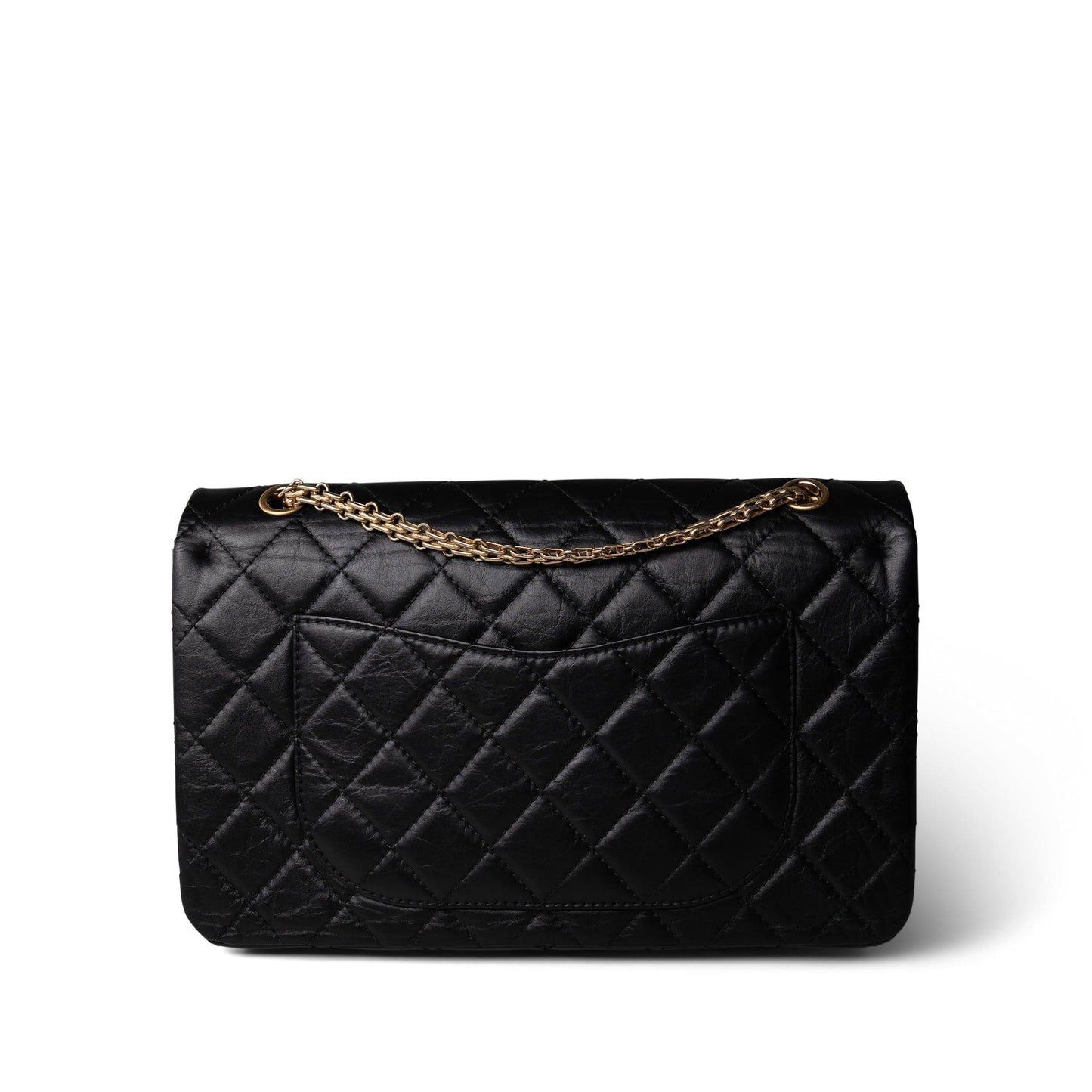 Black Crumpled Calfskin Quilted Reissue 2.55 227 Aged Gold Hardware