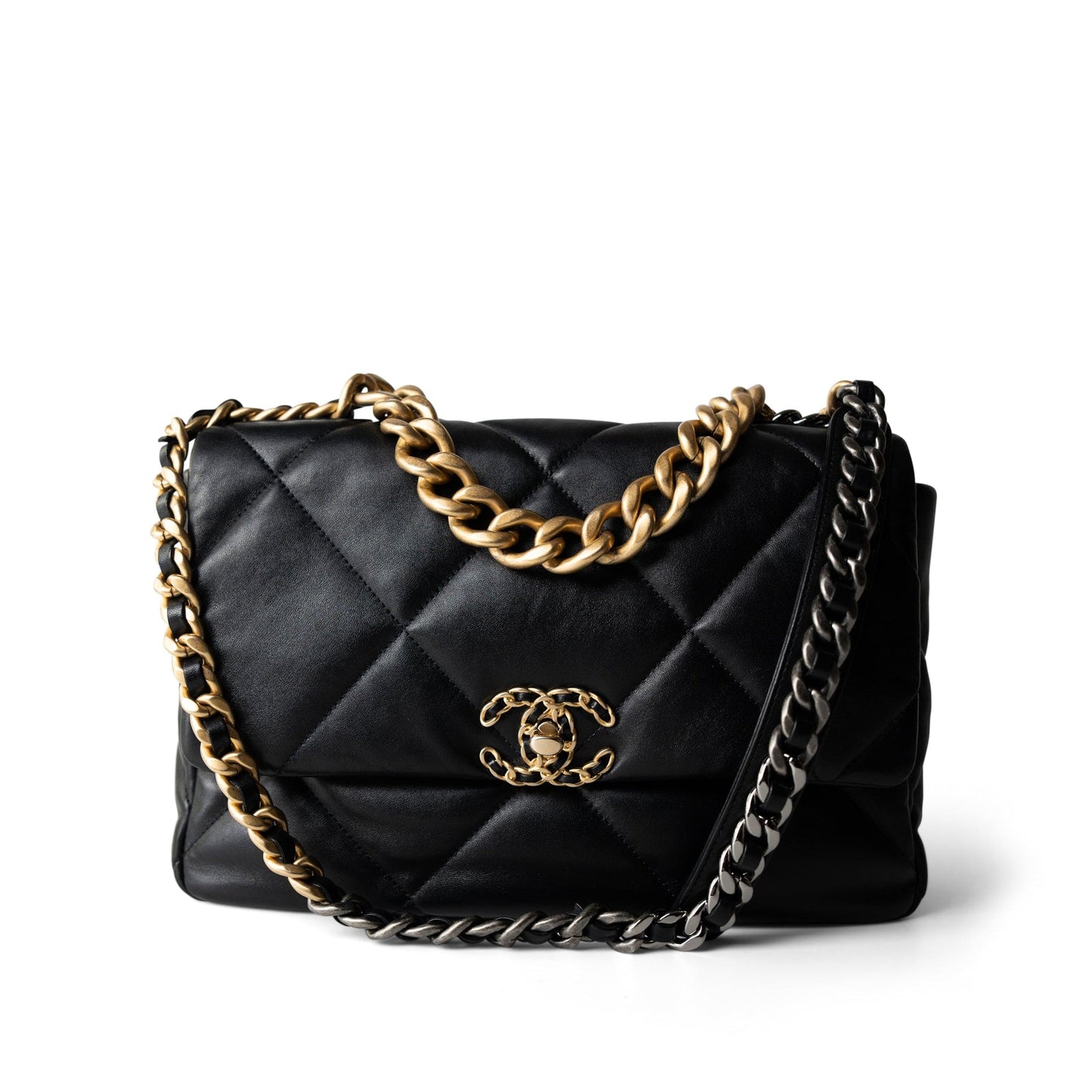Black Lambskin Quilted 19 Flap Large Aged Gold Hardware
