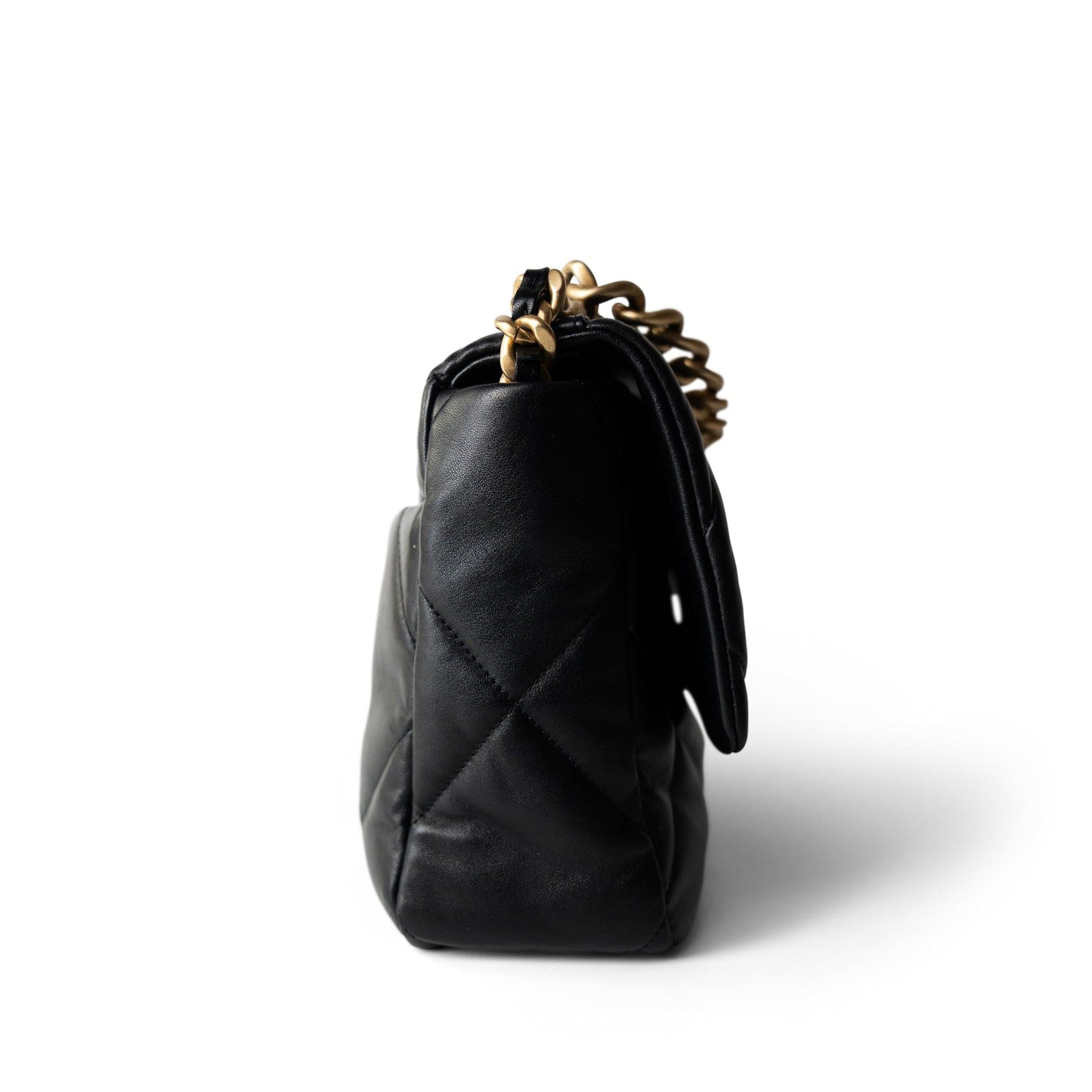 Black Lambskin Quilted 19 Flap Large Aged Gold Hardware