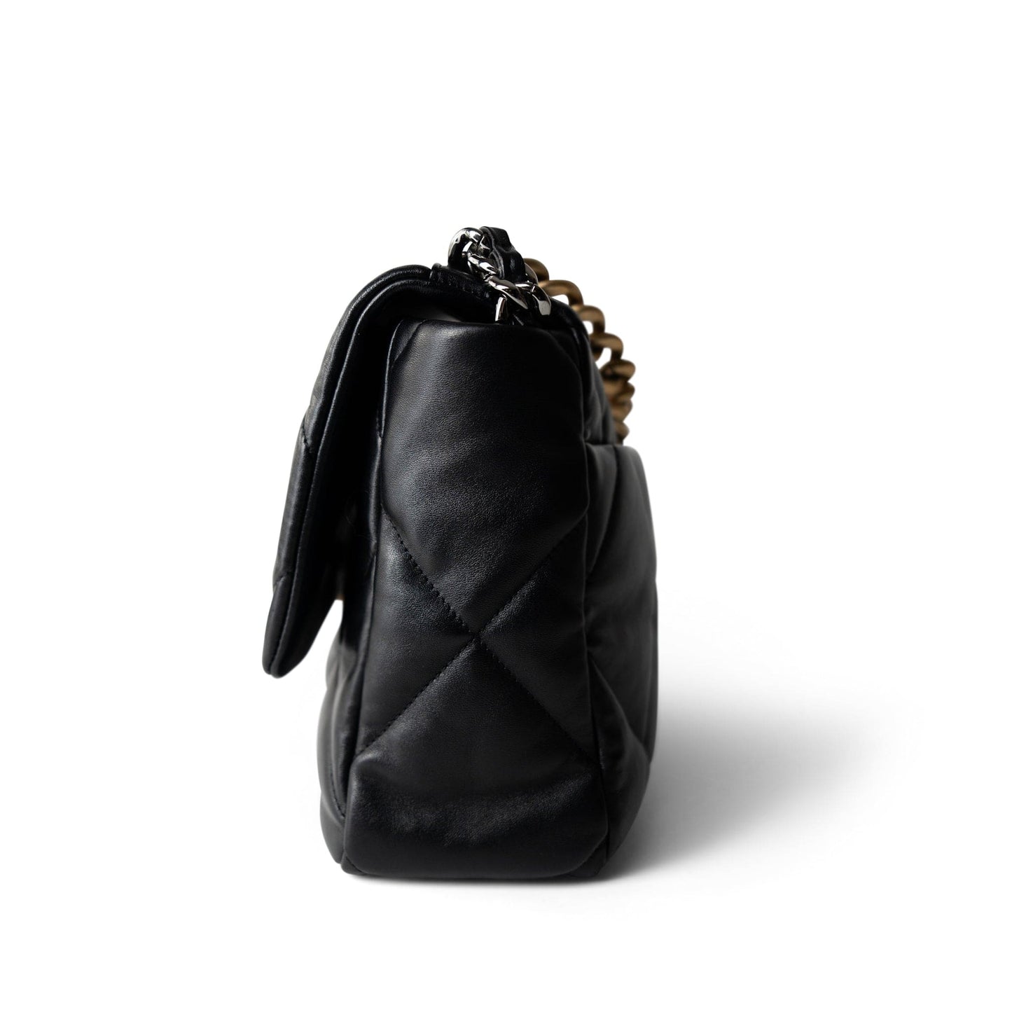 Black Lambskin Quilted 19 Flap Large Aged Gold Hardware