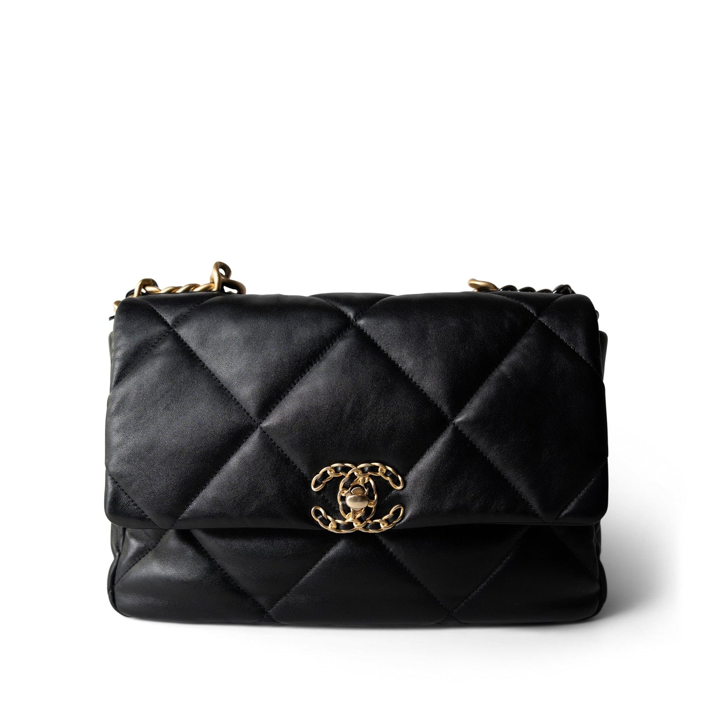Black Lambskin Quilted 19 Flap Large Aged Gold Hardware