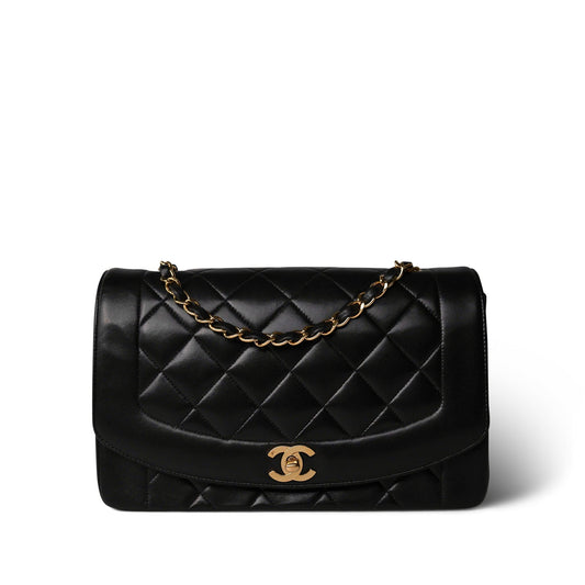 Diana Flap Black Lambskin Quilted Medium Gold Hardware