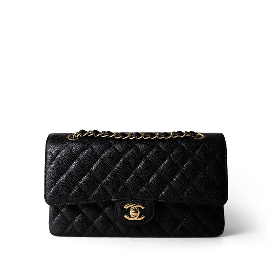 Medium Black Caviar Quilted Classic Flap Gold Hardware