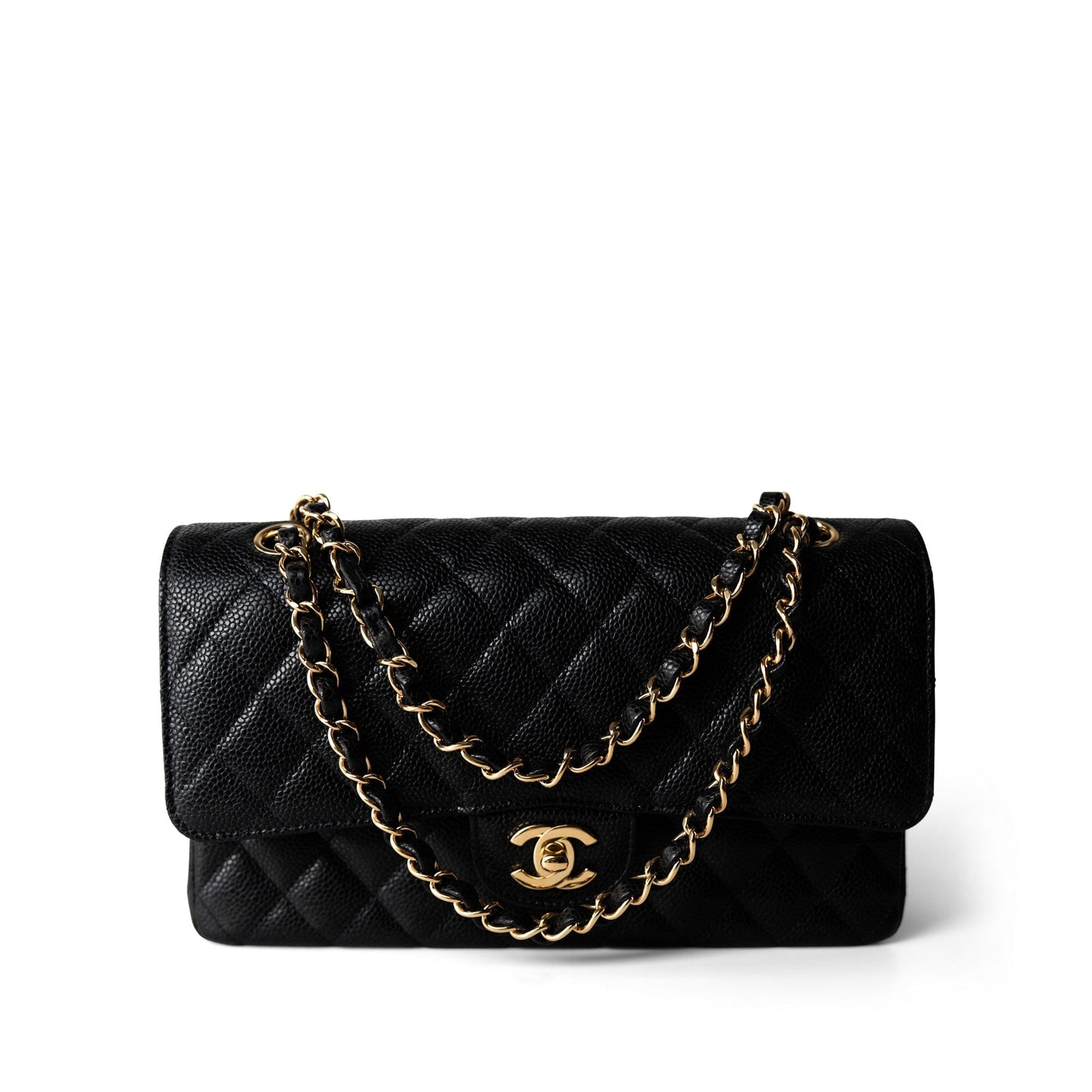 Medium Black Caviar Quilted Classic Flap Gold Hardware
