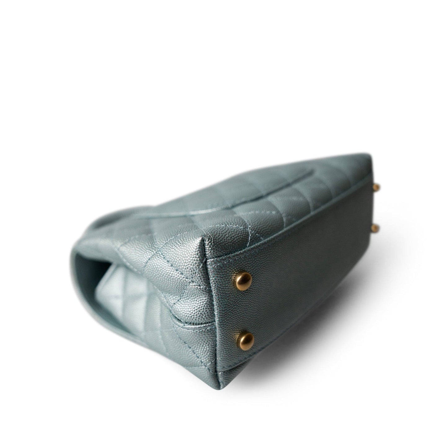 22P Iridescent Light Blue Caviar Quilted Coco Handle Small Aged Gold Hardware