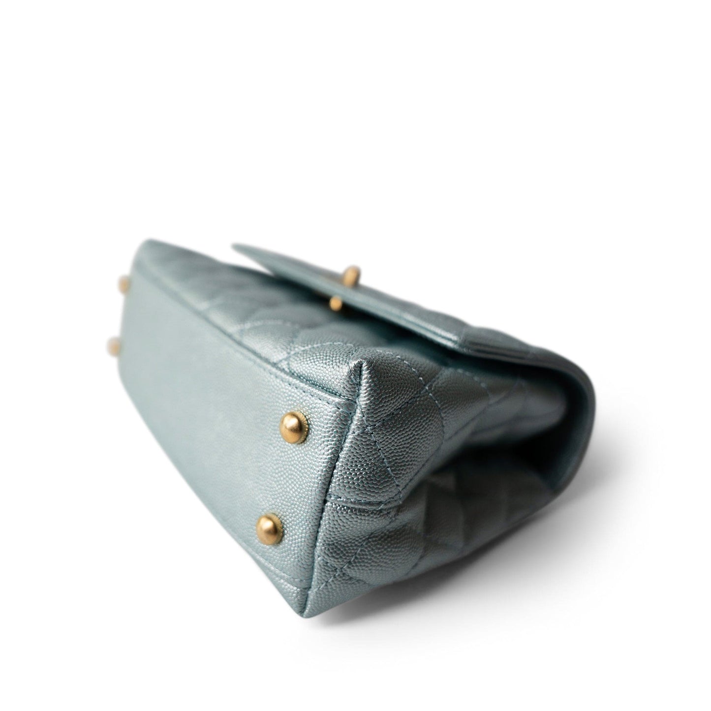 22P Iridescent Light Blue Caviar Quilted Coco Handle Small Aged Gold Hardware