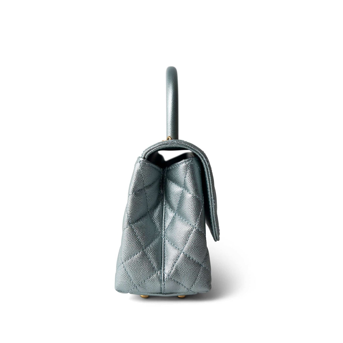 22P Iridescent Light Blue Caviar Quilted Coco Handle Small Aged Gold Hardware