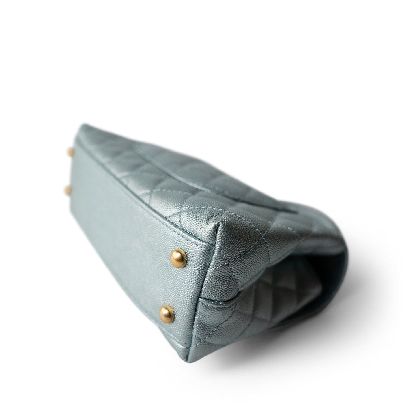 22P Iridescent Light Blue Caviar Quilted Coco Handle Small Aged Gold Hardware