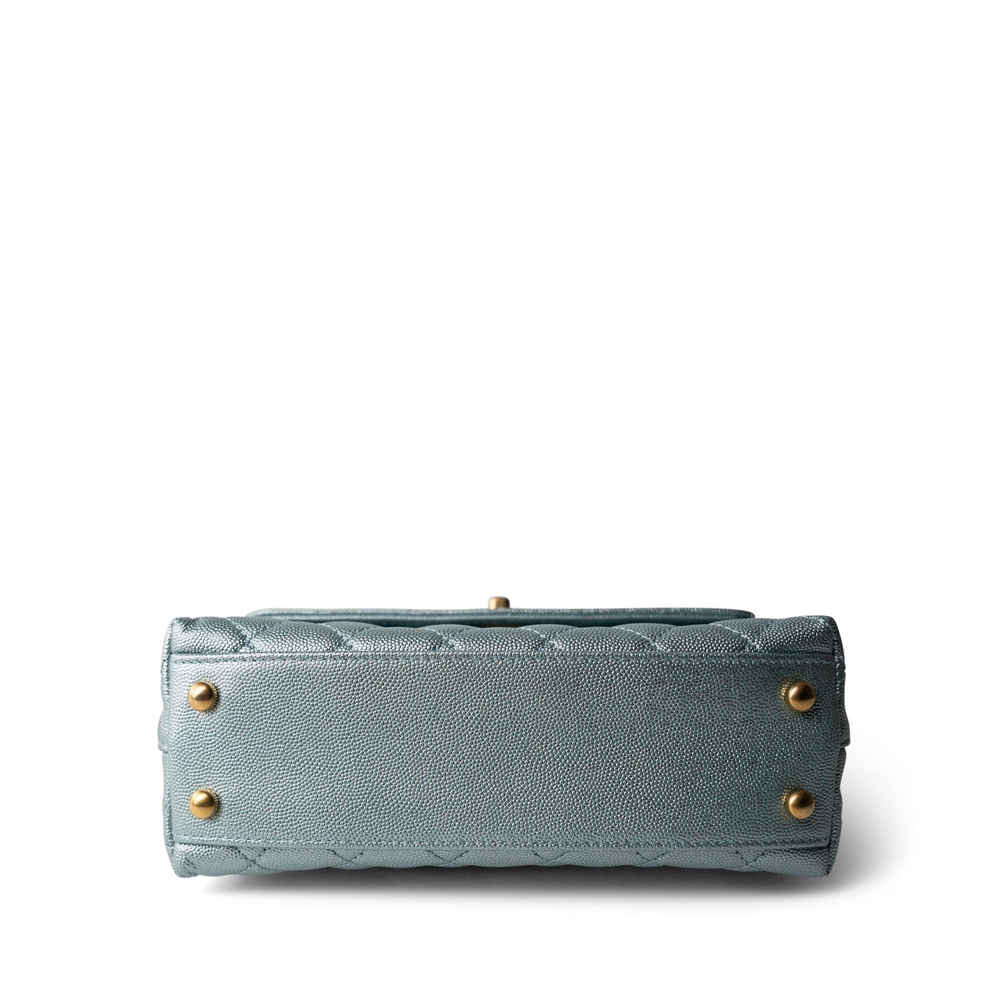 22P Iridescent Light Blue Caviar Quilted Coco Handle Small Aged Gold Hardware