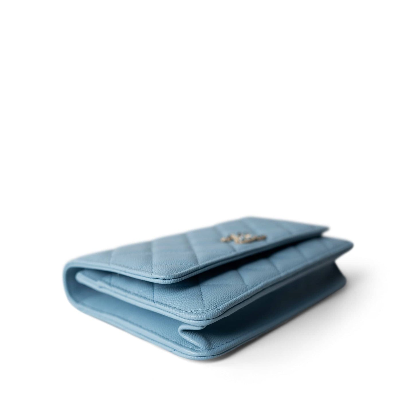 22S Light Blue Caviar Quilted Wallet on Chain