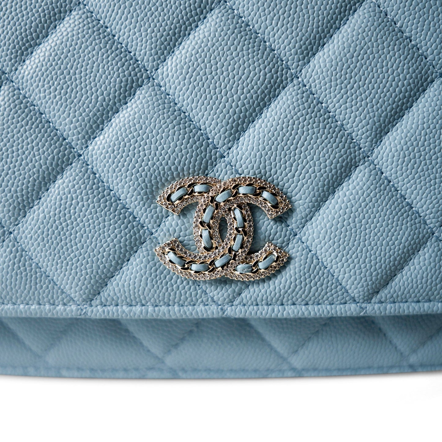 22S Light Blue Caviar Quilted Wallet on Chain