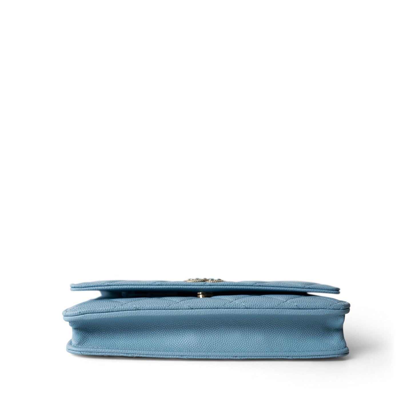 22S Light Blue Caviar Quilted Wallet on Chain