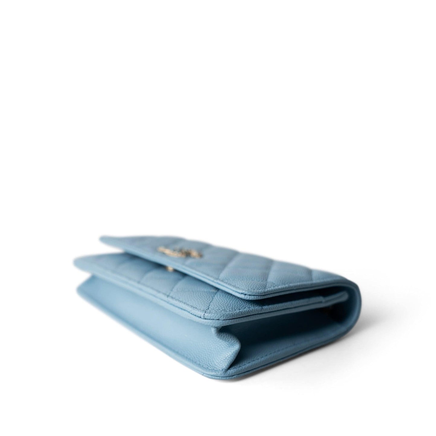 22S Light Blue Caviar Quilted Wallet on Chain