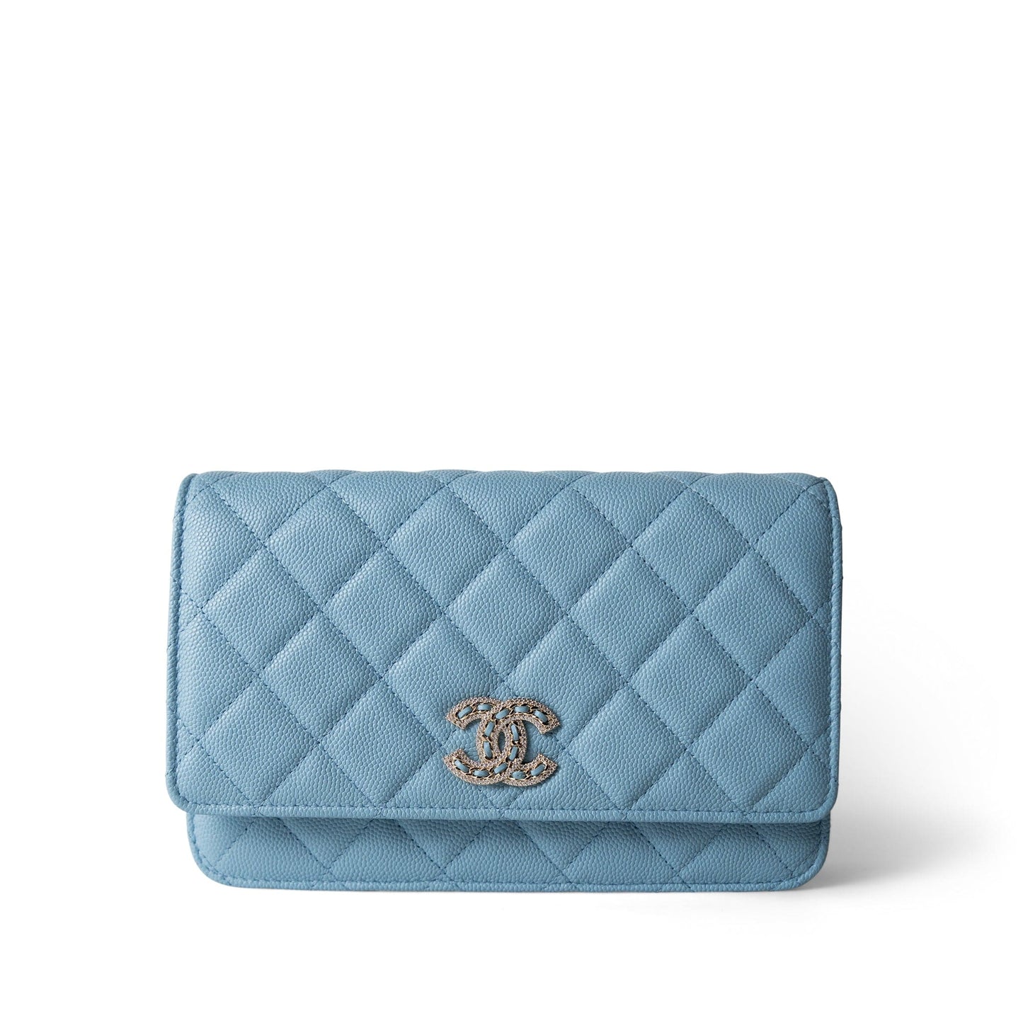 22S Light Blue Caviar Quilted Wallet on Chain