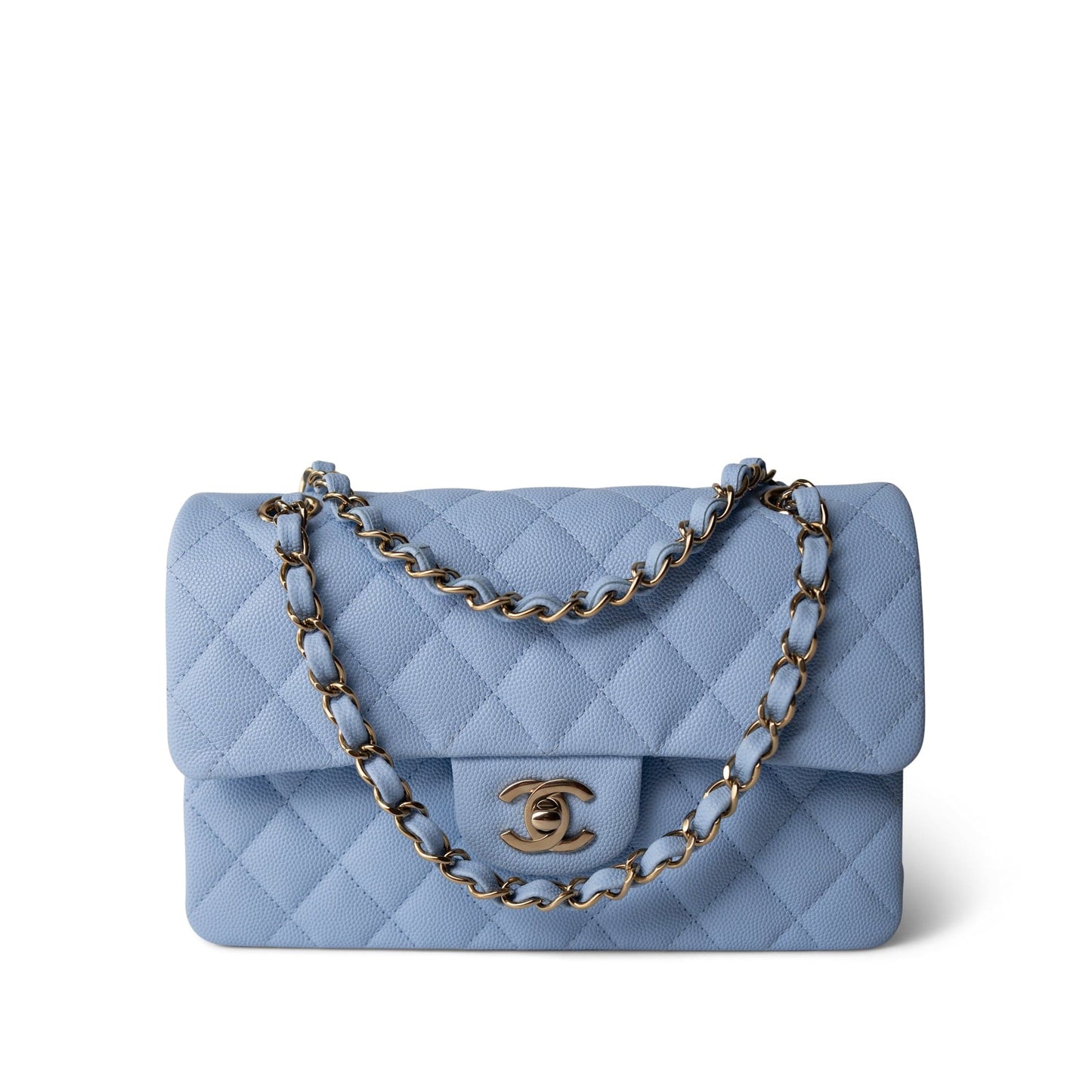 23P Blue Caviar Quilted Classic Flap Small Light Gold Hardware