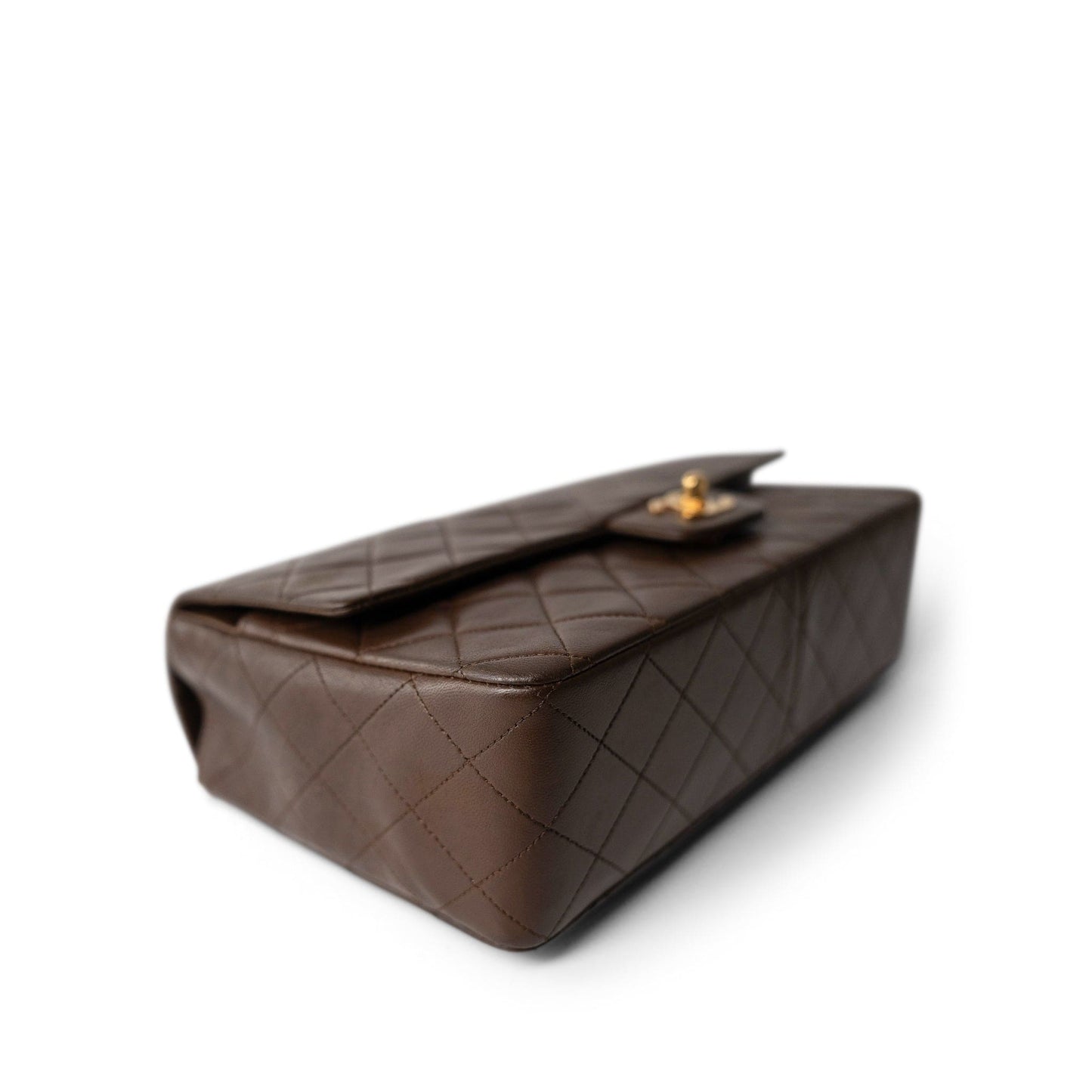 Brown Lambskin Quilted Single Flap Gold Hardware