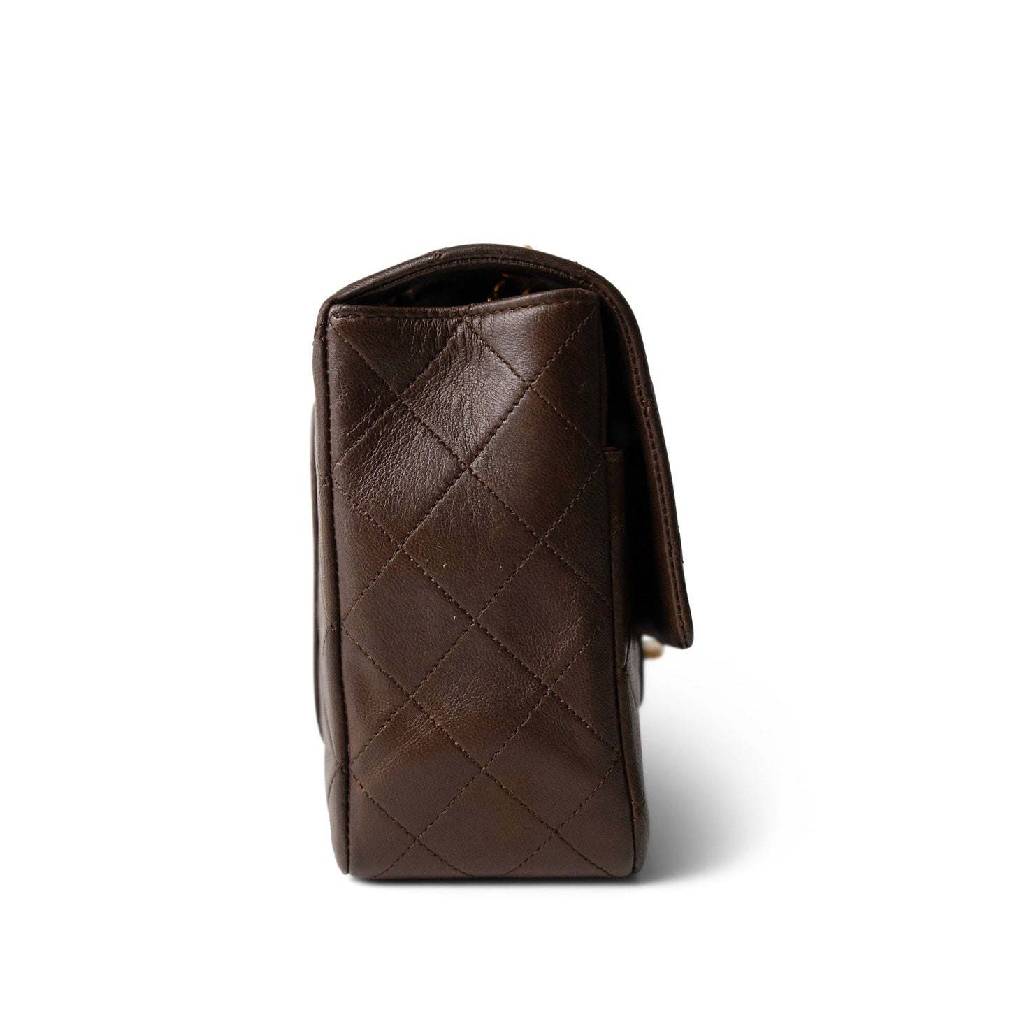 Brown Lambskin Quilted Single Flap Gold Hardware