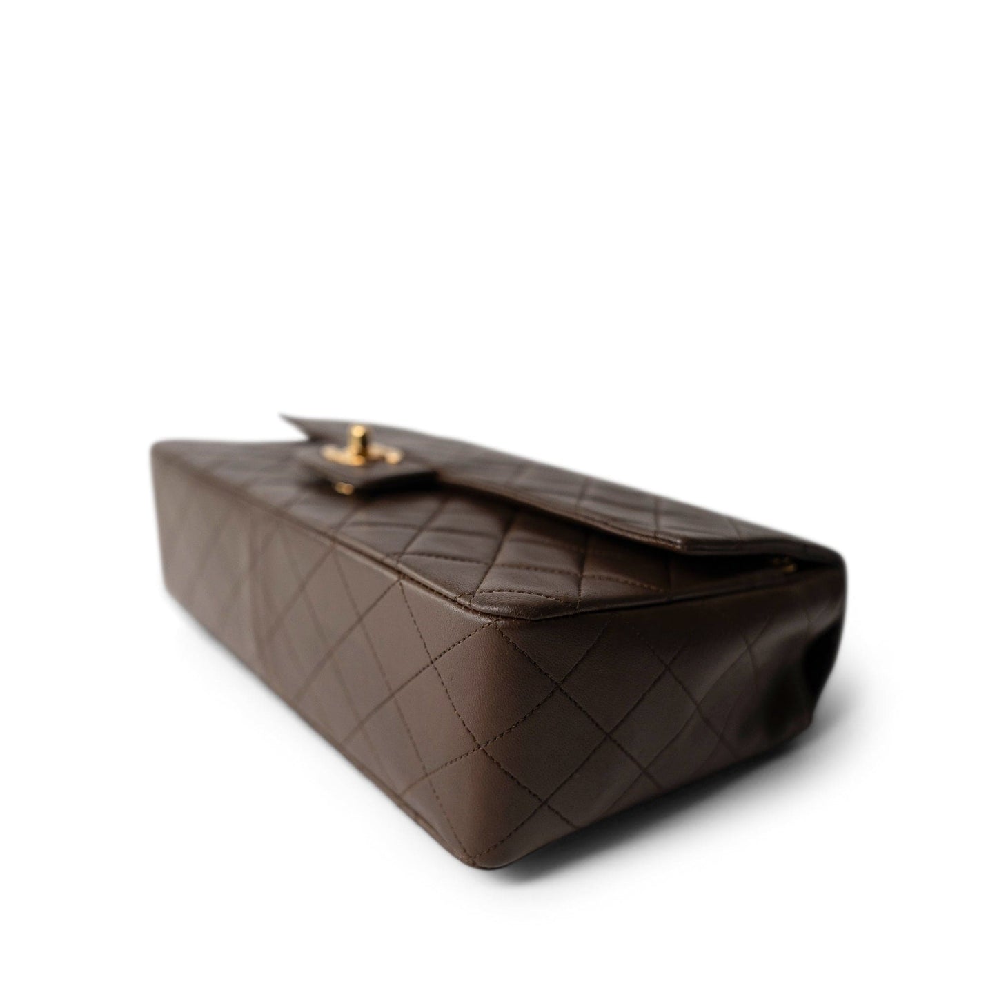 Brown Lambskin Quilted Single Flap Gold Hardware