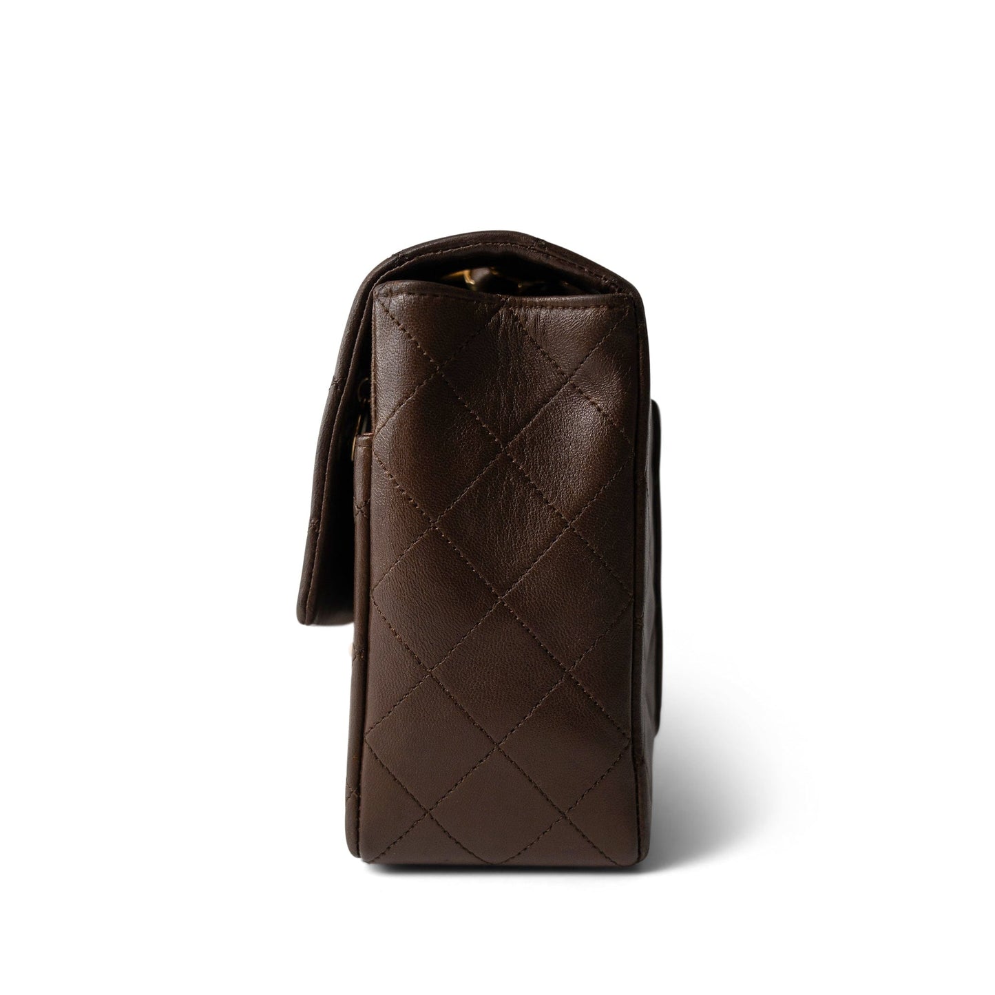 Brown Lambskin Quilted Single Flap Gold Hardware