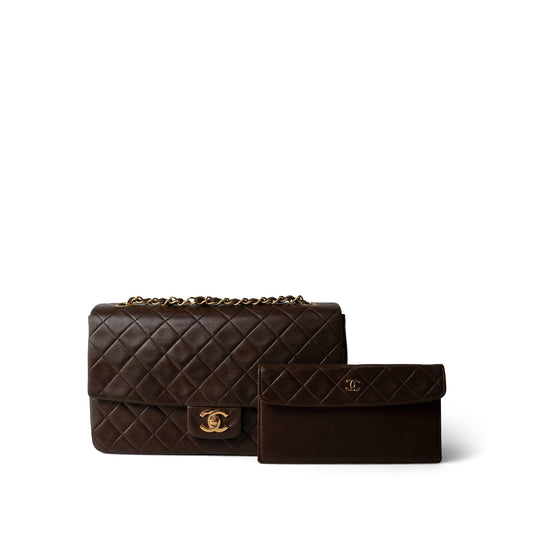 Brown Lambskin Quilted Single Flap Gold Hardware