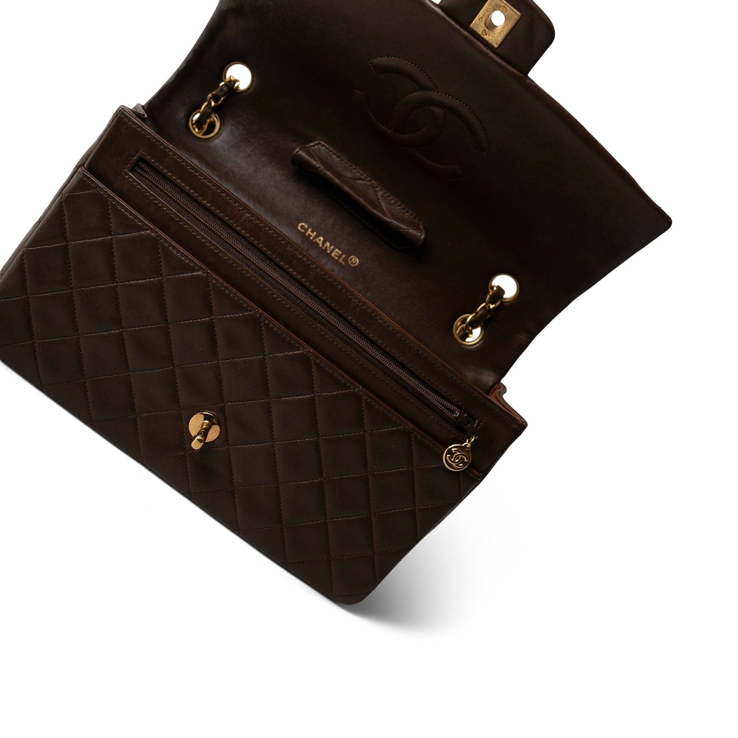 Brown Lambskin Quilted Single Flap Gold Hardware