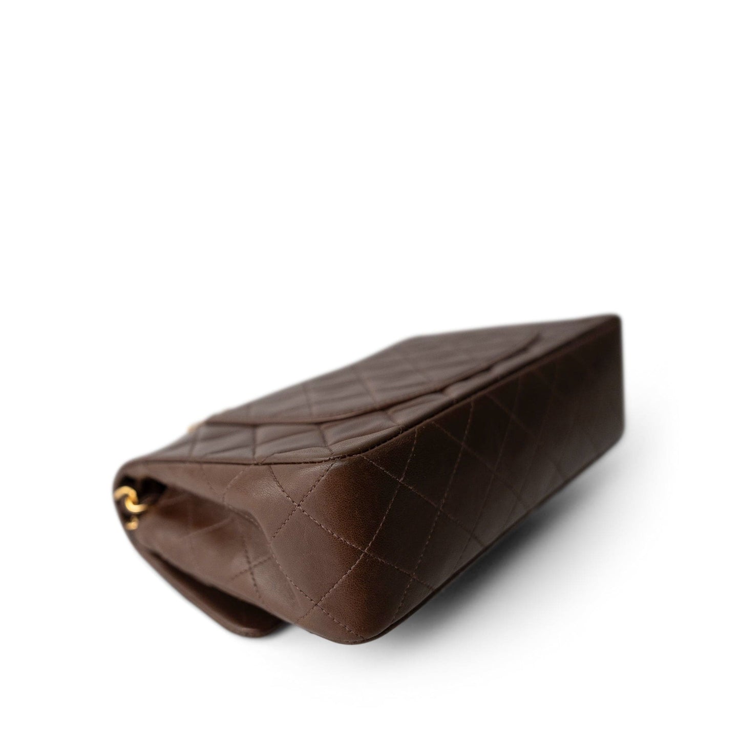 Small Brown Lambskin Quilted Classic Flap Gold Hardware