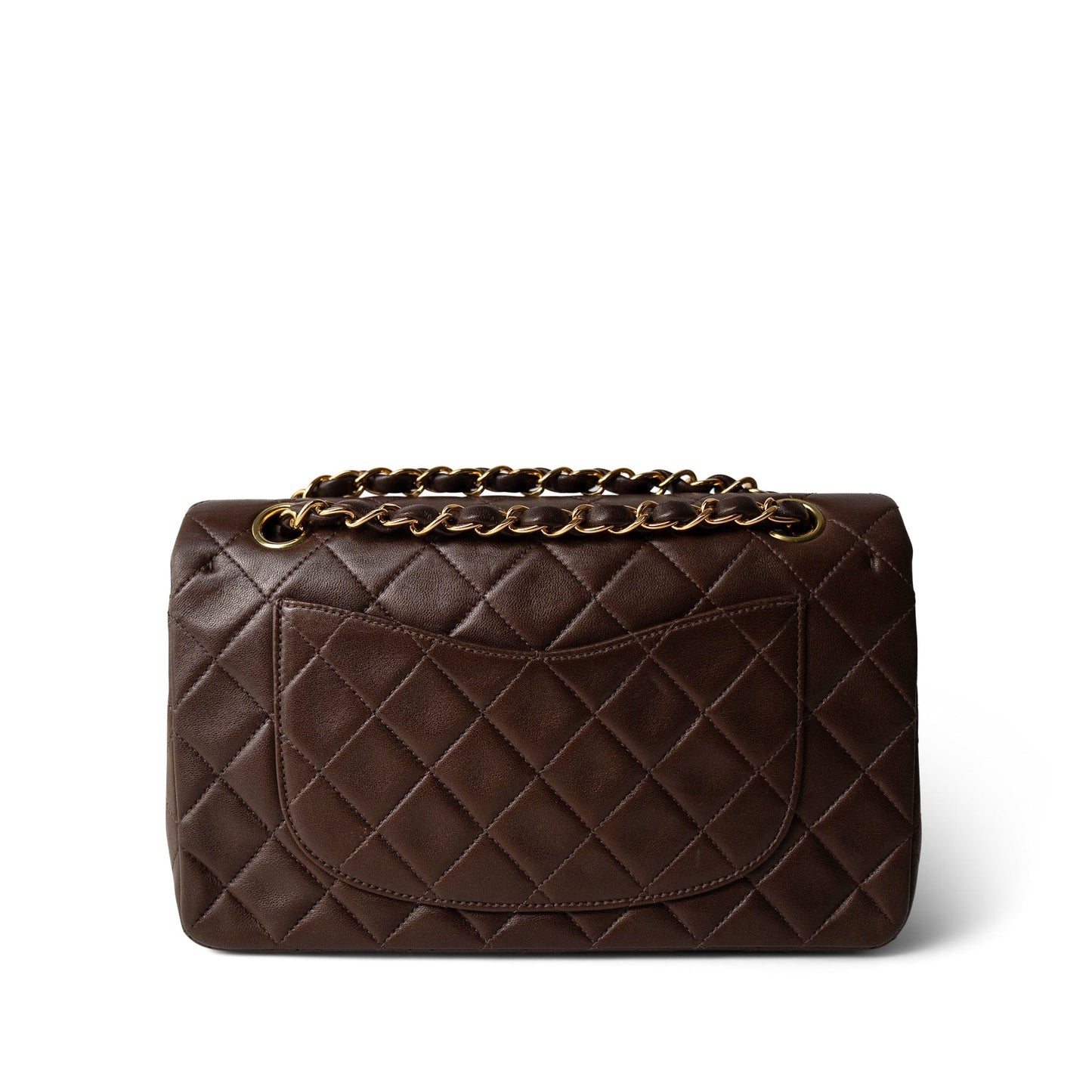 Small Brown Lambskin Quilted Classic Flap Gold Hardware