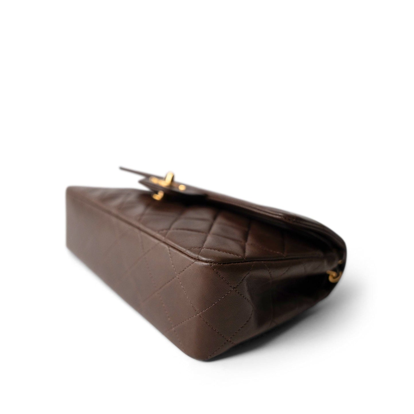 Small Brown Lambskin Quilted Classic Flap Gold Hardware