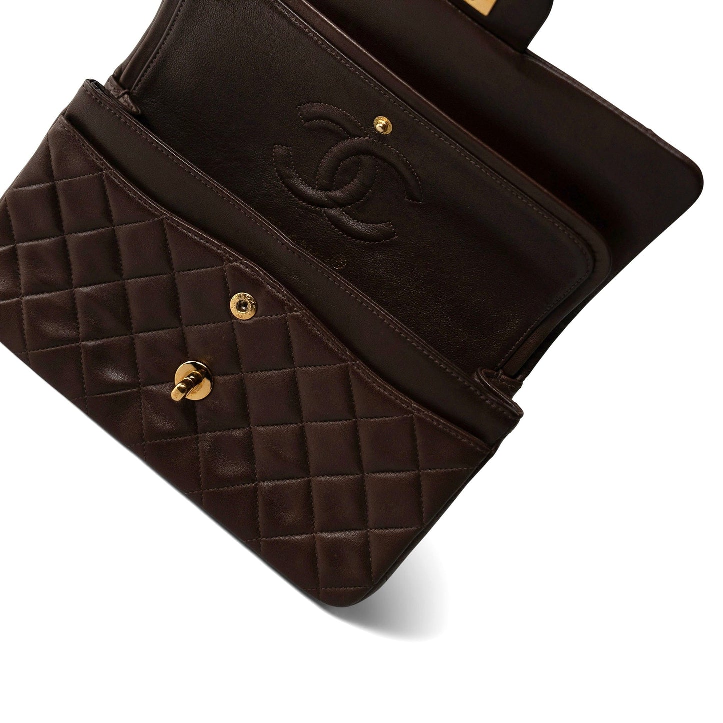 Small Brown Lambskin Quilted Classic Flap Gold Hardware