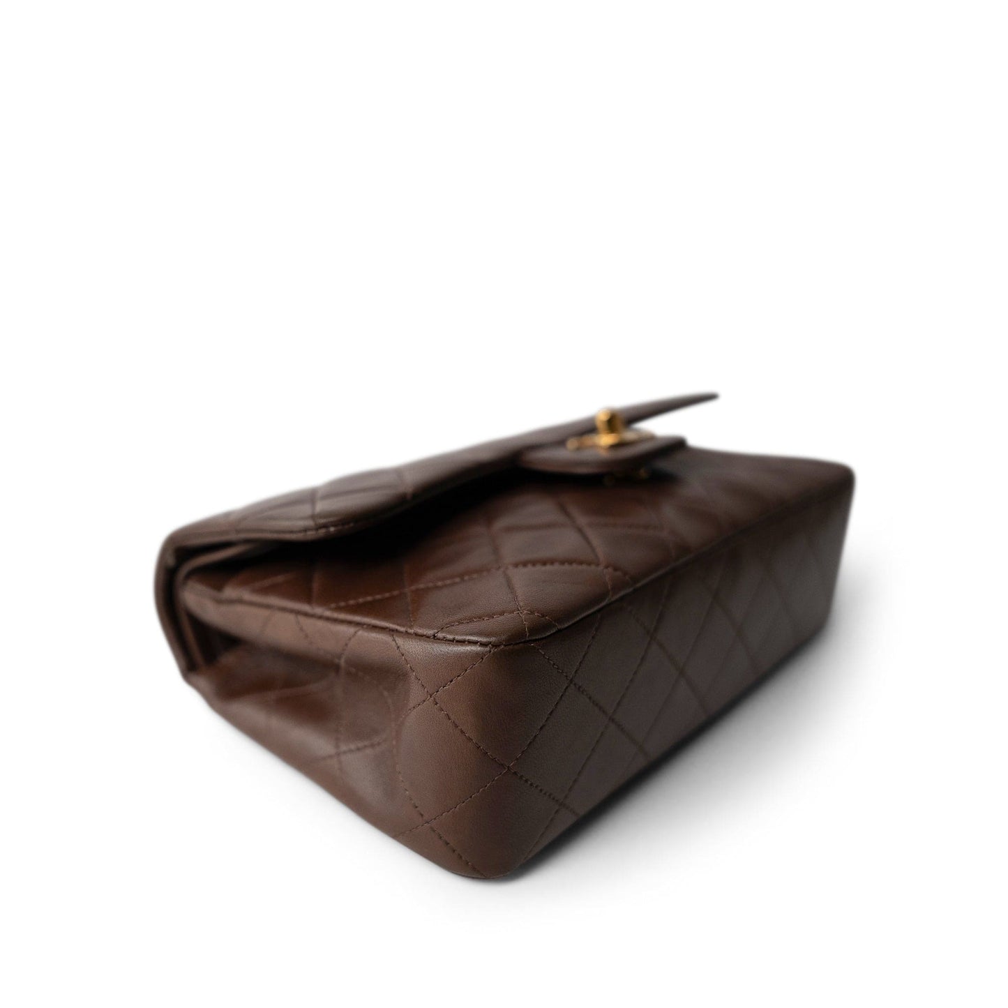 Small Brown Lambskin Quilted Classic Flap Gold Hardware