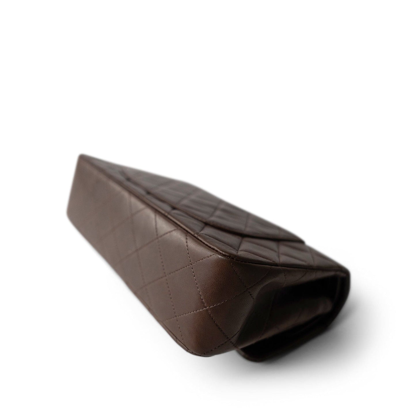 Small Brown Lambskin Quilted Classic Flap Gold Hardware