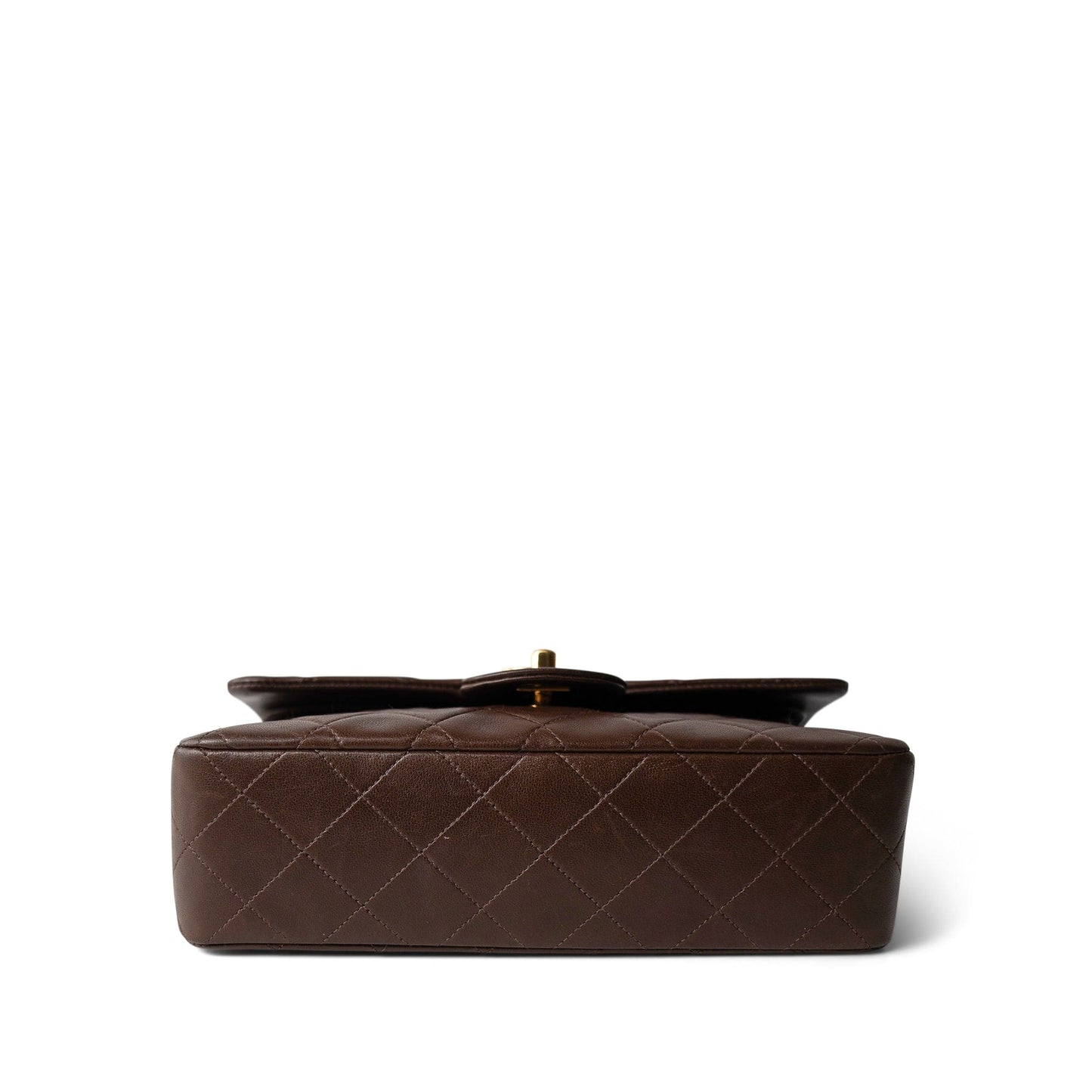 Small Brown Lambskin Quilted Classic Flap Gold Hardware