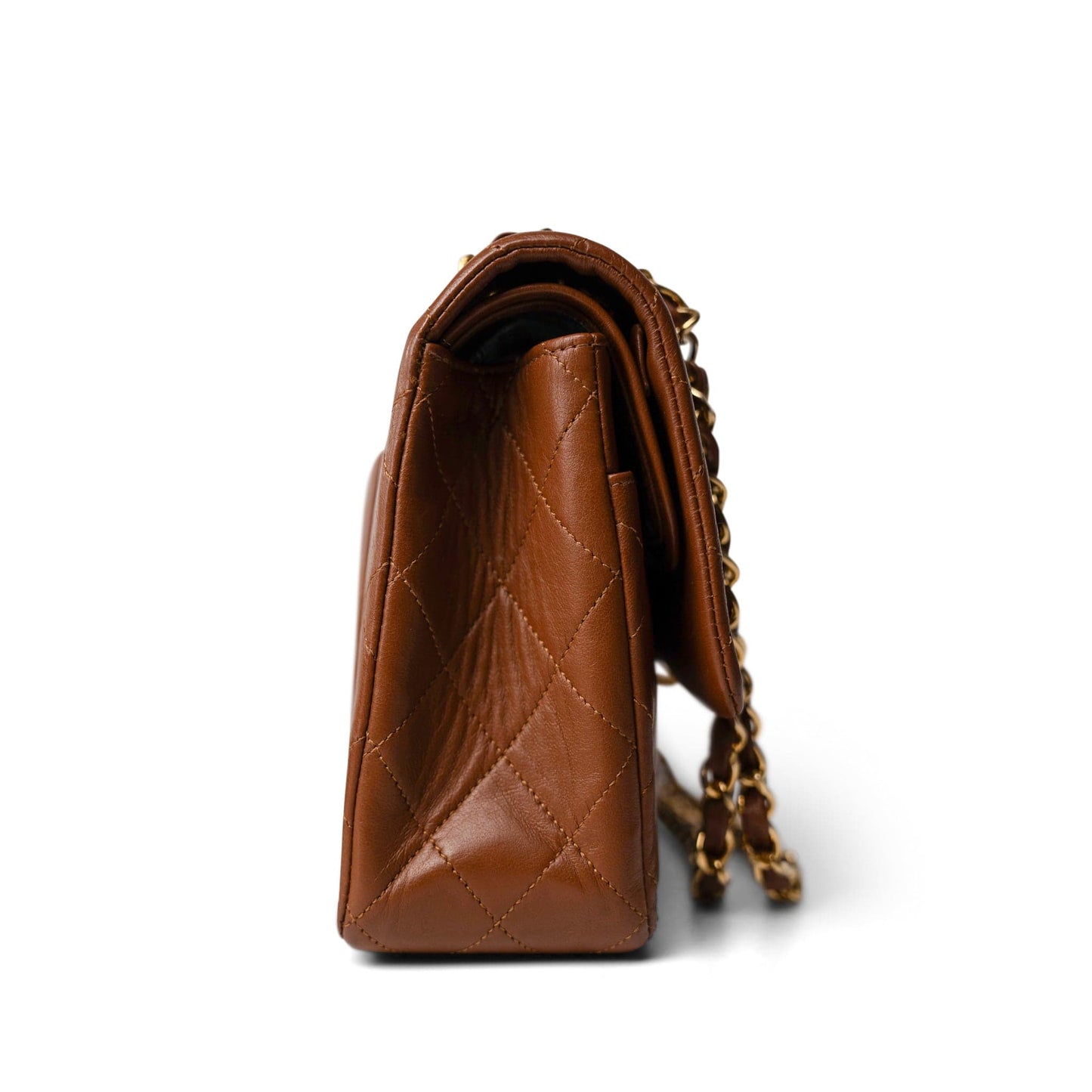 Vintage Brown Lambskin Quilted Classic Flap Medium Gold Hardware