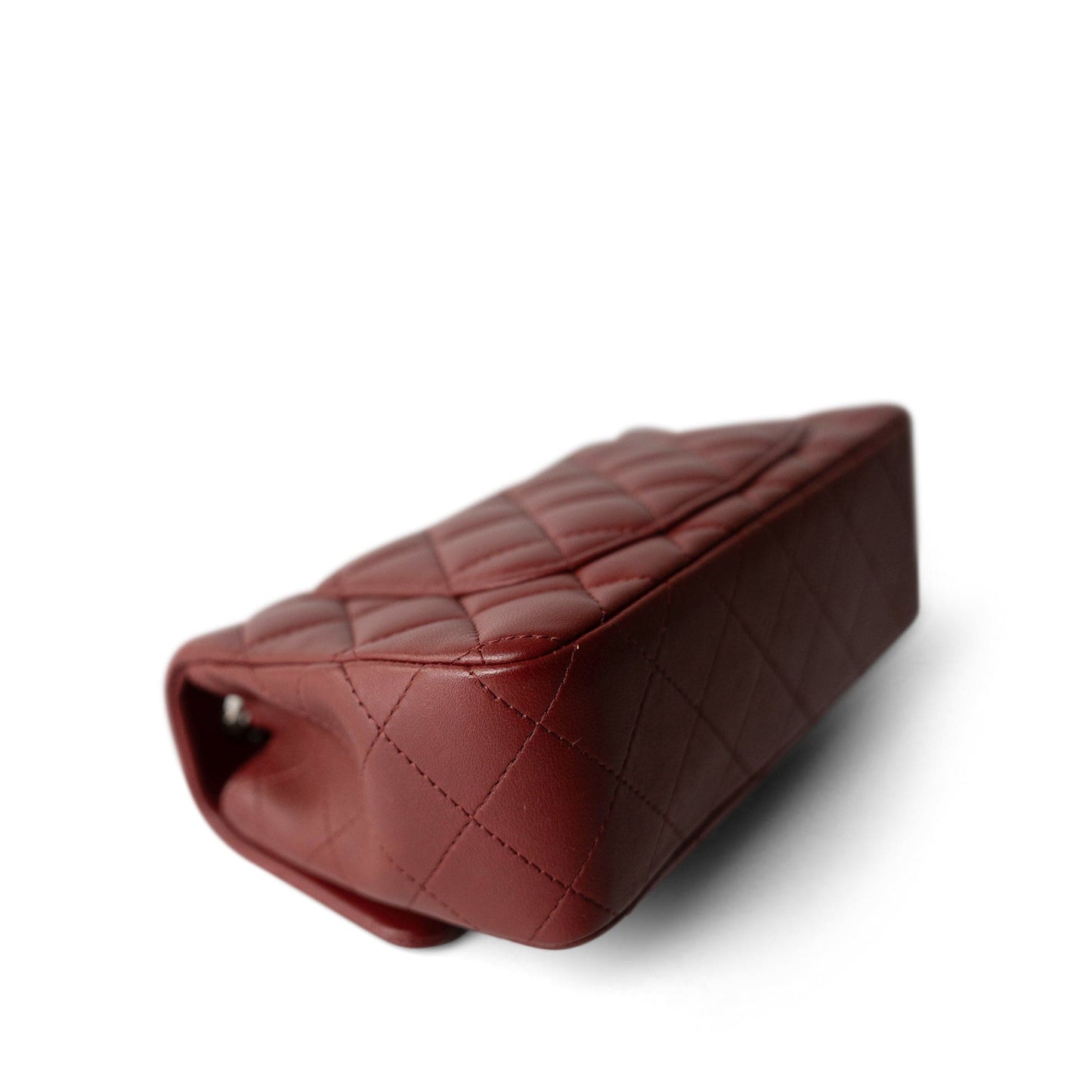 Burgundy Lambskin Quilted Mini Rectangular Flap Silver Hardware