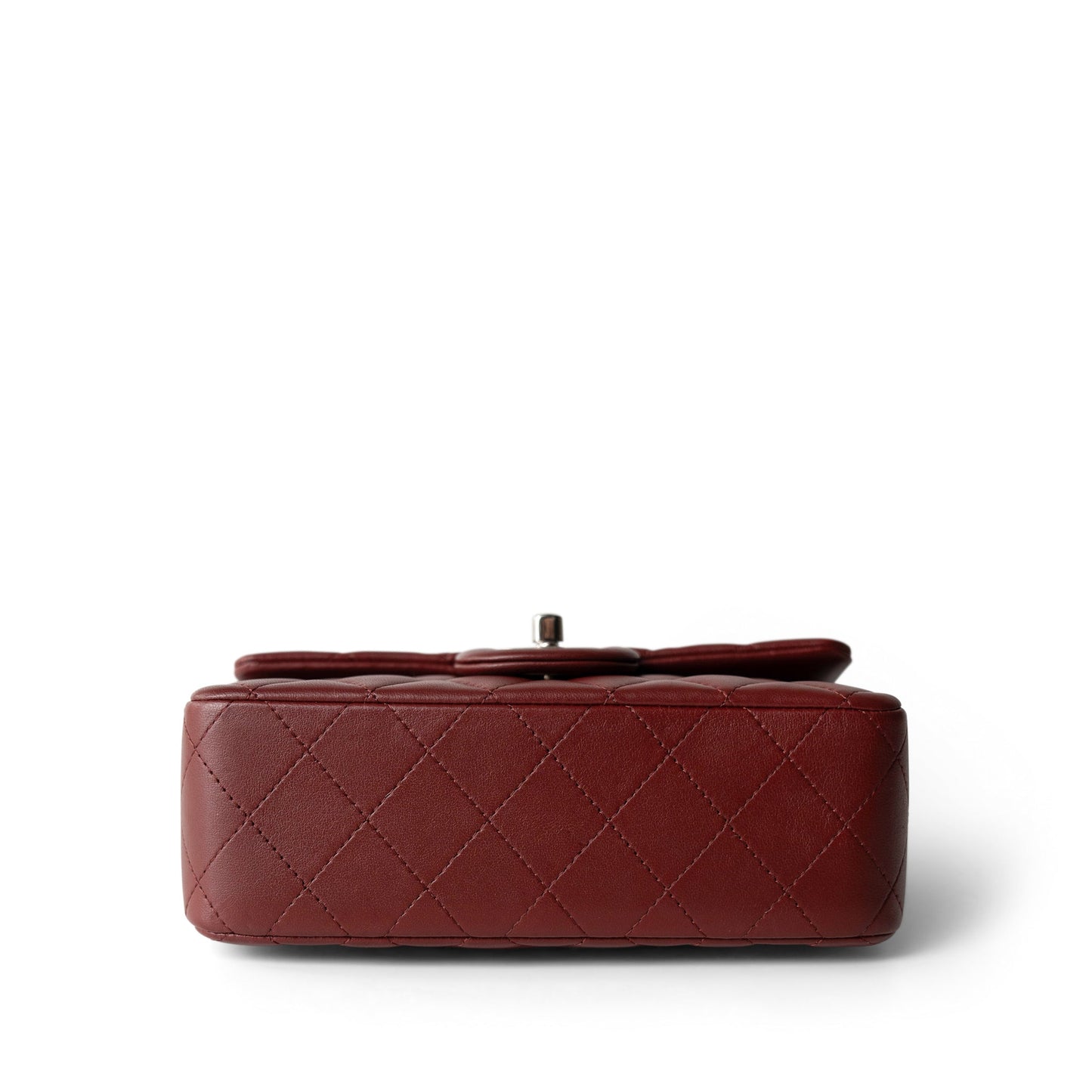 Burgundy Lambskin Quilted Mini Rectangular Flap Silver Hardware