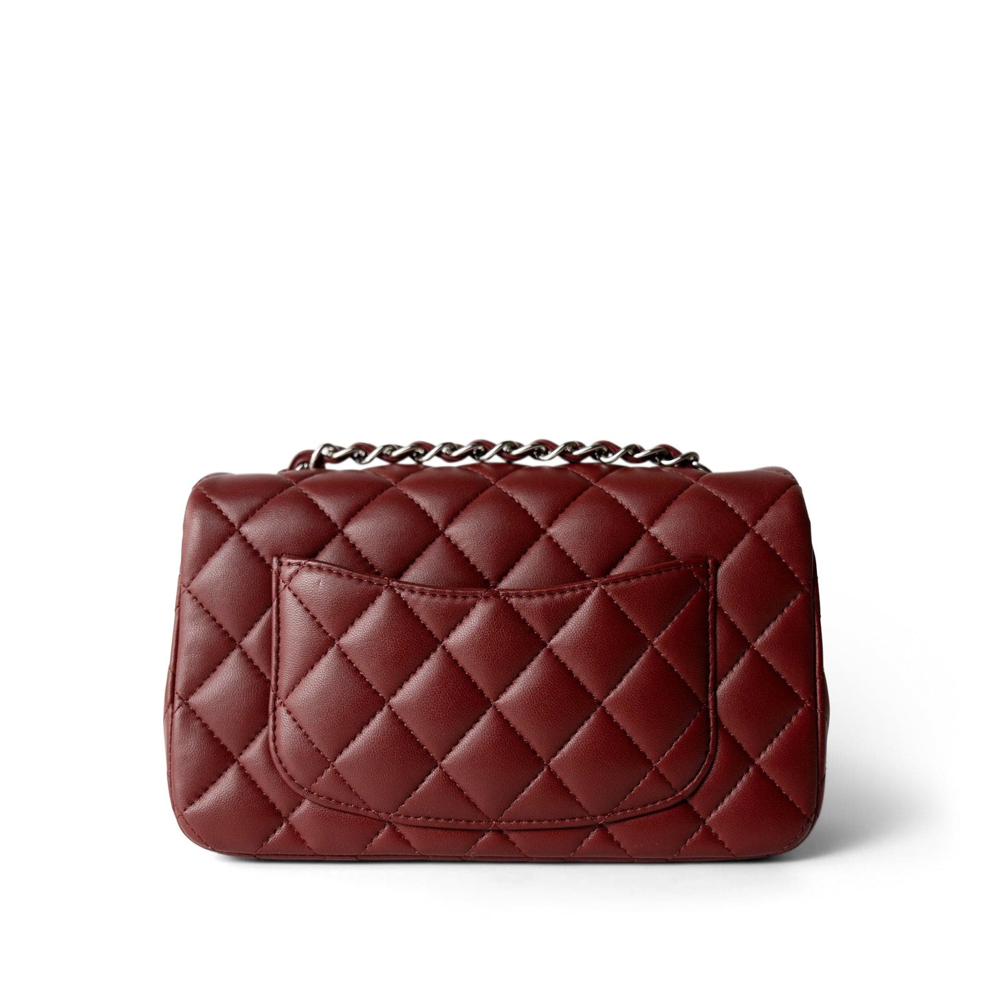 Burgundy Lambskin Quilted Mini Rectangular Flap Silver Hardware