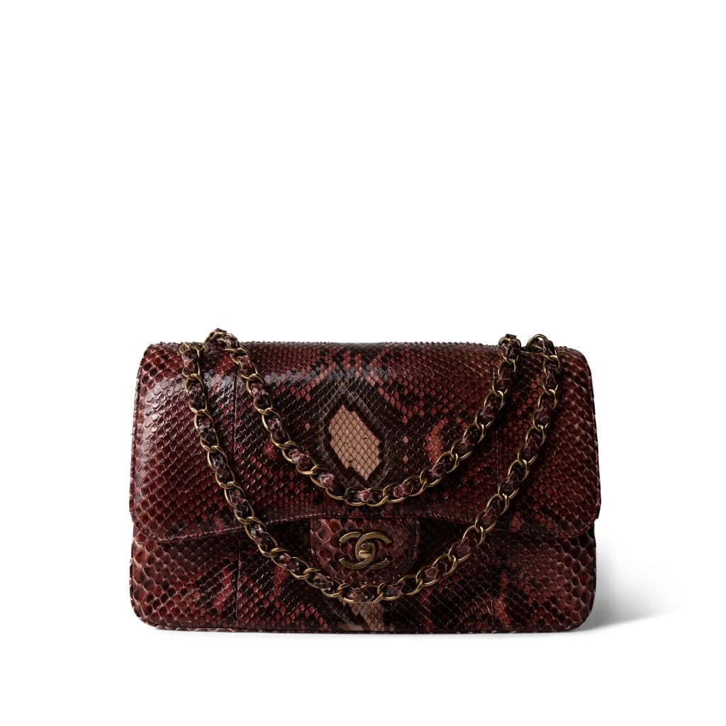Burgundy Python Jumbo Classic Flap