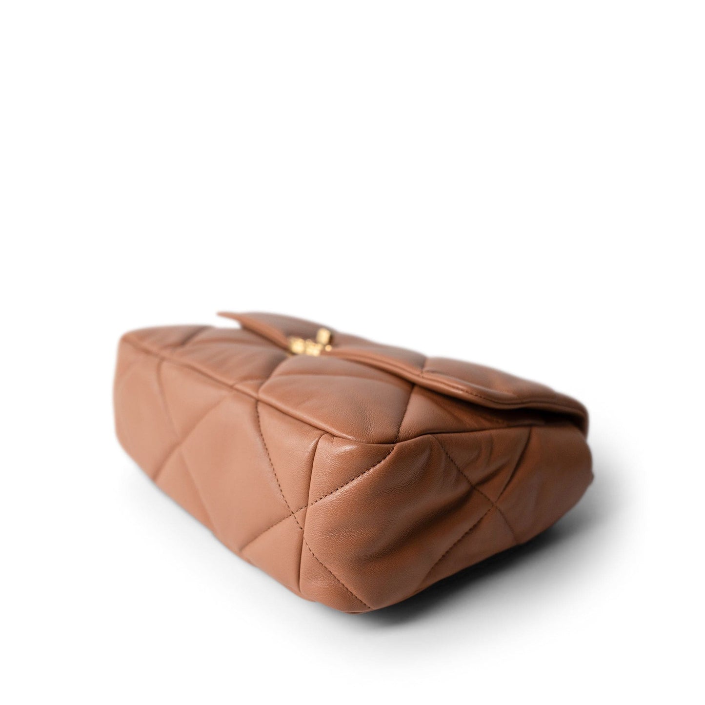 21P Caramel Quilted Large 19 Flap Mixed Hardware