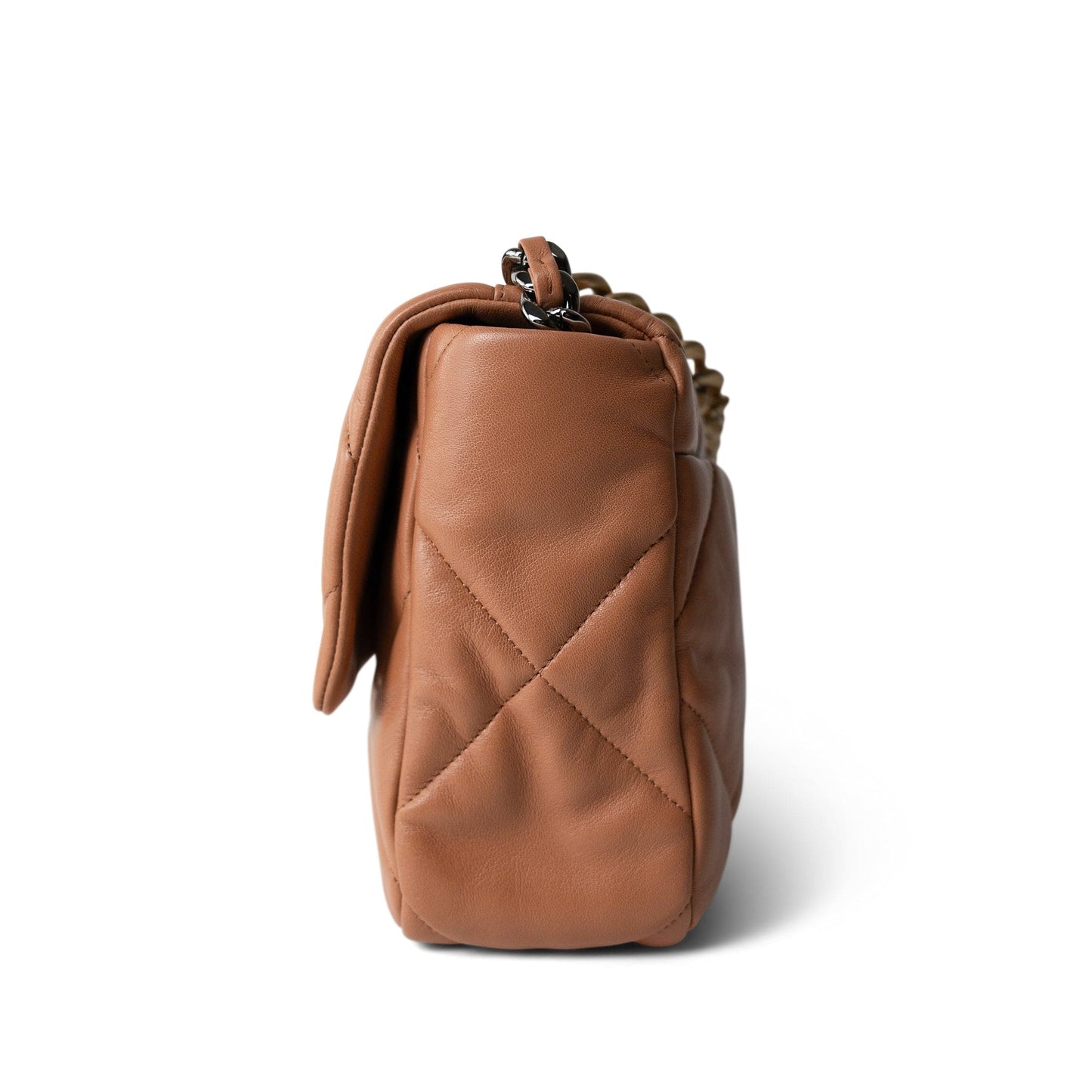 21P Caramel Quilted Large 19 Flap Mixed Hardware