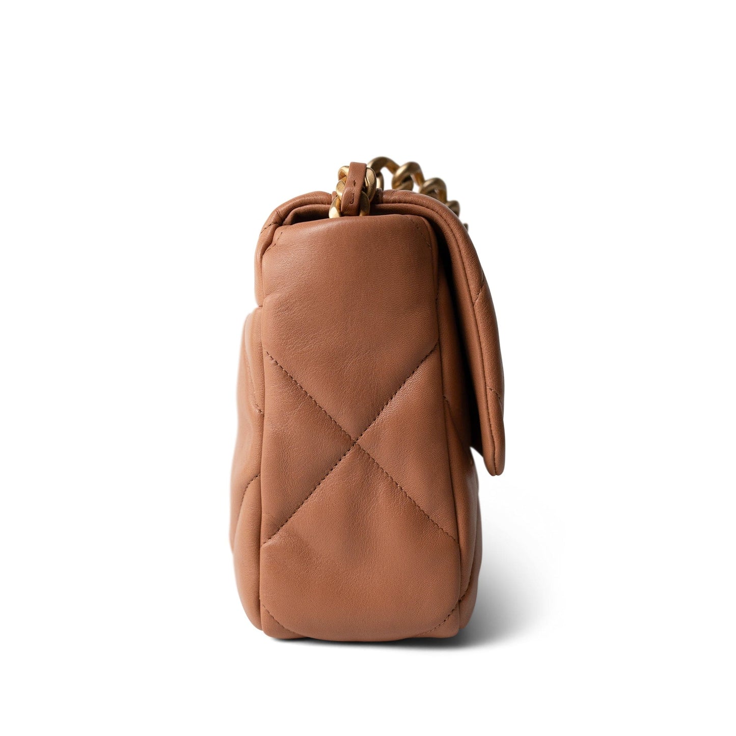 21P Caramel Quilted Large 19 Flap Mixed Hardware