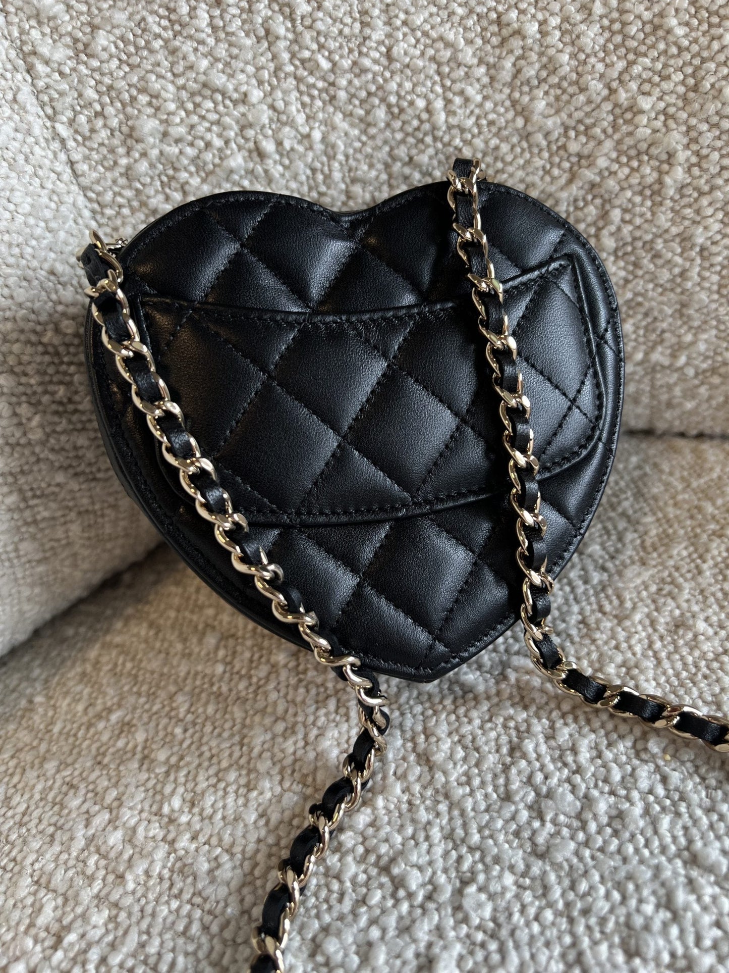 22S CC In Love Black Lambskin Quilted Small (Clutch on Chain) Heart Bag LGHW