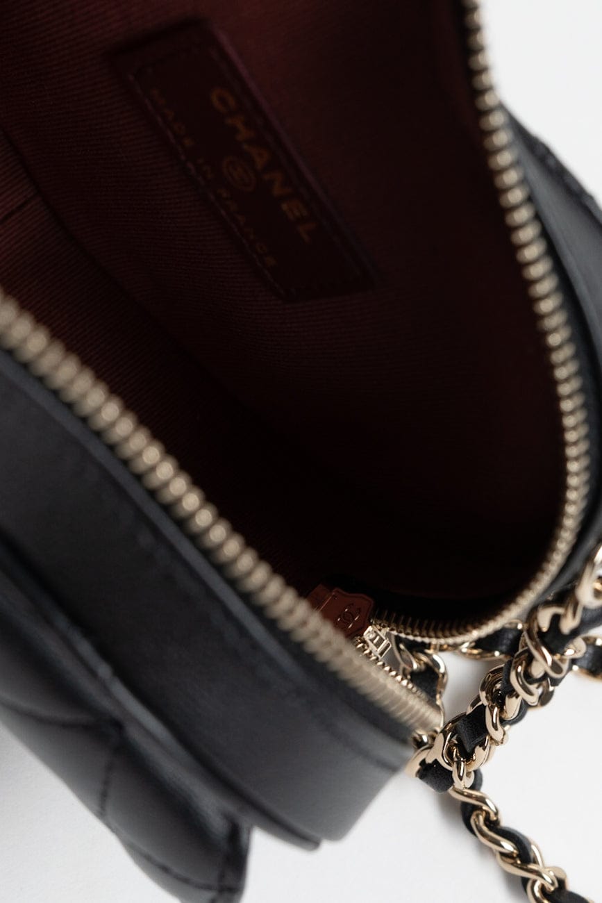 22S CC In Love Black Lambskin Quilted Small (Clutch on Chain) Heart Bag LGHW