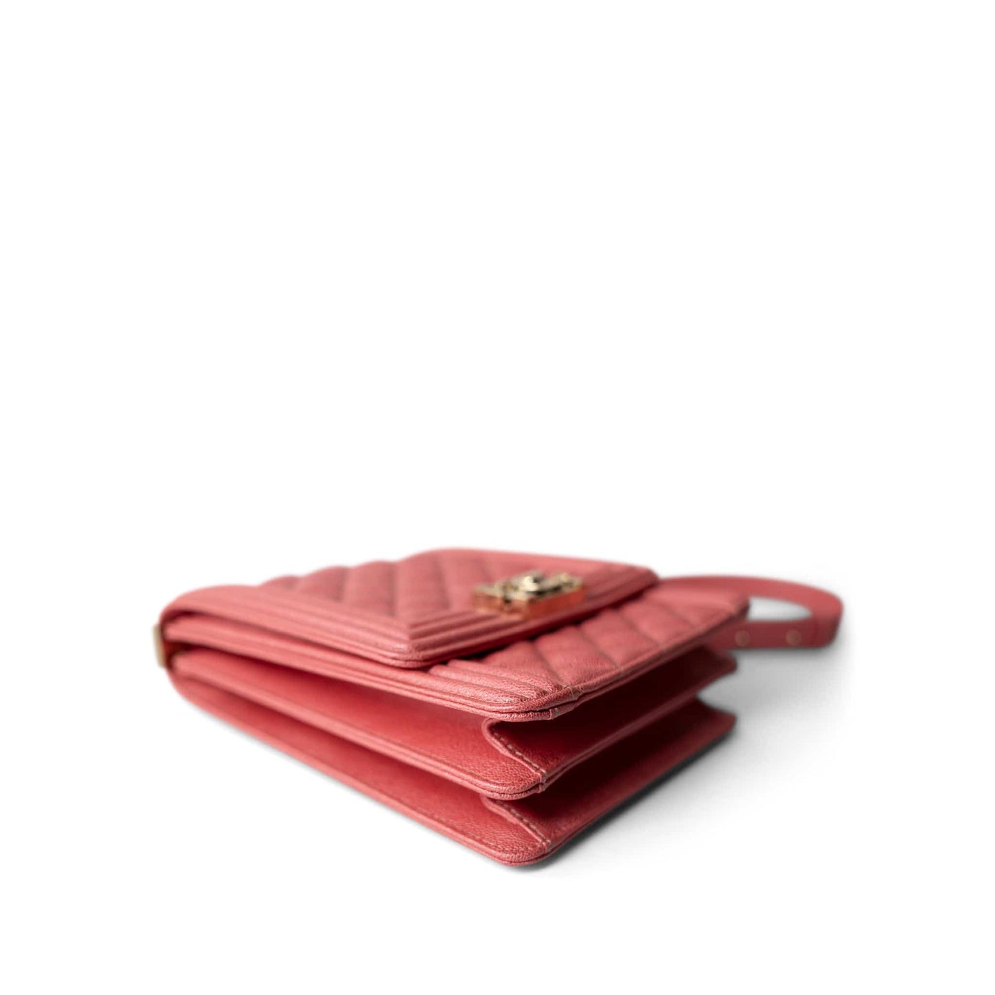 Coral Pink Caviar Quilted North South Boy Bag Light Gold Hardware