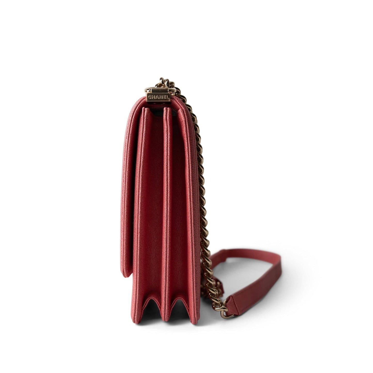 Coral Pink Caviar Quilted North South Boy Bag Light Gold Hardware